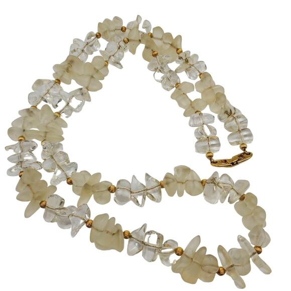 Napier Frosted Ice Necklace Faux Crystal Chip Beads Acrylic Lucite Nugget 29"L - Picture 1 of 9